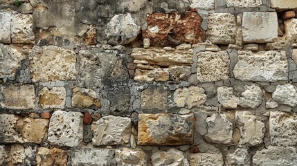 Wall Mural - A crumbling wall made of aged stone blocks and bricks