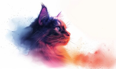 cat Digital illustration, white background, watercolor style 