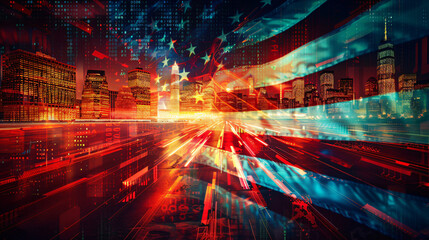 Aufkleber - Futuristic cityscape with abstract digital elements symbolizing a high-tech future in conceptual art