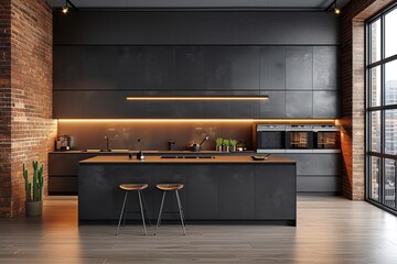 Contemporary urban loft kitchen with sleek finishes and minimalist design