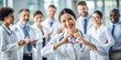 © Maestro - Smiling Female Doctor Making Heart Shape with Hands in Front of Diverse Medical Team