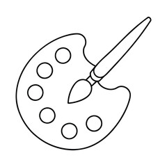 Wall Mural - simple outline of artist's palette and paintbrush vector illustration