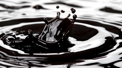 Canvas Print - close-up of a black liquid splash creating a crown-like formation on the surface, illustrating fluid