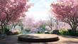 © arthir - Serene Wood Podium in Blossoming Sakura Garden - Tranquil 3D Rendering