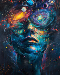 Naklejka na meble vivid portrait of a person with a galaxy face, surreal and cosmic
