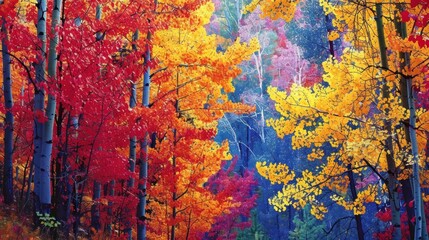 Wall Mural - a grove of trees creates a natural canopy of vibrant colors beckoning all who see it to come and tak