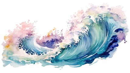 Wall Mural - Watercolor wave image in blue and peach tones. Abstract artwork of ocean wave with pastel watercolor and separated white background in vibrant brushstroke. Abstract ocean and summer concept. AIG35.