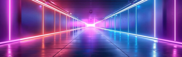 Wall Mural - Futuristic Neon Corridor: Abstract Background Illustration with Purple, Pink, and Blue Lights