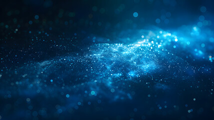 Wall Mural - abstract blue wave of digital particles background with glowing dots and lines, in the style of futu