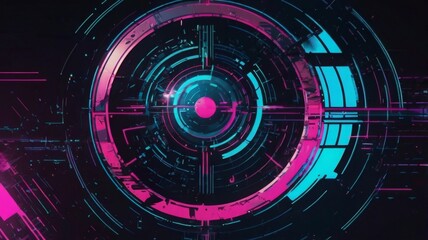 Poster - a dark, retro-futuristic cyberpunk abstraction background combines elements of cosmos, synthwave, va