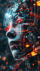 Poster - The woman's face is shown on a computer image with many circuits and wires. The image has a futuristic and technological tone, with the woman's face in the spotlight.