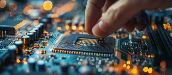 Canvas Print - Installing a Computer Chip on a Motherboard