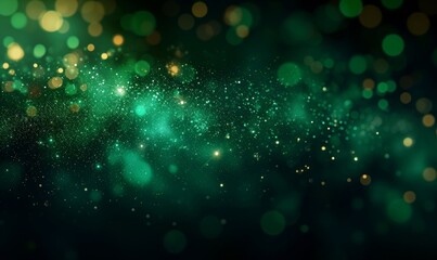 Wall Mural - Abstract festive dark green glow glitter particle confetti bokeh texture background illustration, Generative AI