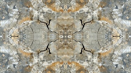 Wall Mural - a symmetrical fractal pattern made up of tiny salt crystals on the cracked surface of a dry lake.