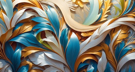 Wall Mural - Abstract Floral Pattern in Blue, White, and Yellow