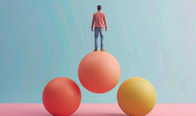Aufkleber - balance concept with man balancing on top of stacked balls