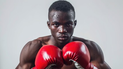 Wall Mural - Boxer wearing gloves against white backdrop