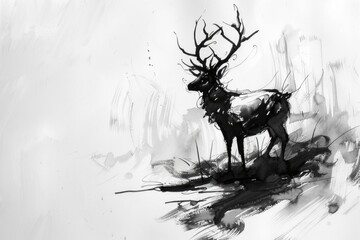 Poster - A simple illustration of a deer in shades of gray, suitable for various uses such as educational materials or wildlife-related designs