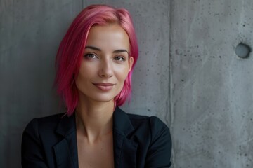 Sticker - A woman with distinctive pink hair posing for a photo shoot, possibly in a studio setting