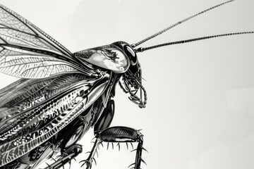 Sticker - A close-up image of a small insect photographed in black and white, providing high contrast details