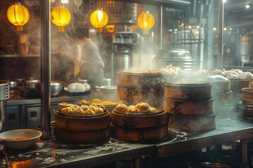 Poster - A variety of food baskets sitting on top of a counter, suitable for use in kitchen or dining settings