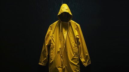 Aufkleber - A person wearing a bright yellow raincoat stands under an umbrella, trying to stay dry in the rain