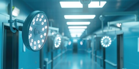 Poster - A hospital hallway with a large clock on the wall, providing a sense of time and space