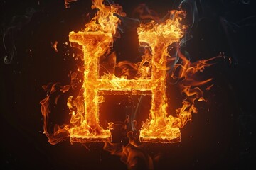 Poster - A dramatic image of the letter H surrounded by intense flames on a dark background, perfect for uses such as fiery graphics and illustrations