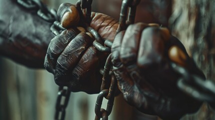 Poster - A close-up shot of someone grasping a chain, possibly for security or protection