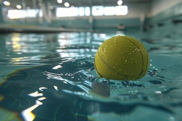 Poster - A tennis ball floats on the surface of a pool of water, providing a calm and peaceful atmosphere
