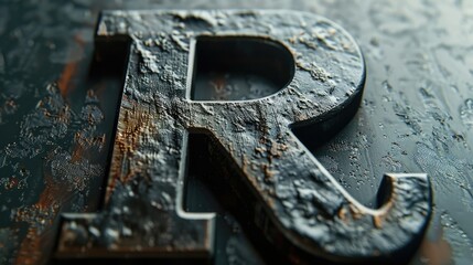 Poster - A close-up shot of a rusty metal letter R, with visible signs of wear and tear
