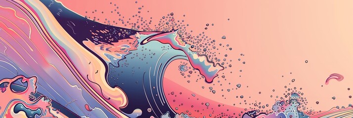 Wall Mural - a painting of a wave with a pink background