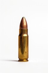 Poster - A detailed view of a single bullet on a white background, suitable for use in editorial or commercial contexts