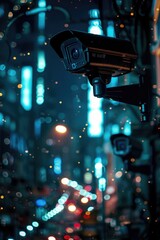 Poster - Camera mounted to a pole on a city street