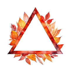 Wall Mural - Watercolor autumn leaves frame on a white background. Seasonal fall concept for Thanksgiving greeting and invitation design. Thin square picture frame decorated with red and yellow colored. AIG35.