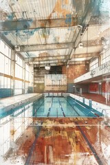 Poster - A swimming pool located inside a building, often used as an exercise or recreational facility