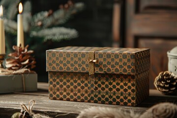 Poster - A simple wooden box placed on a wooden table, ideal for rustic or vintage themed compositions