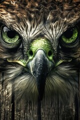 Sticker - Close-up photo of a bird of prey's face, featuring bright green eyes