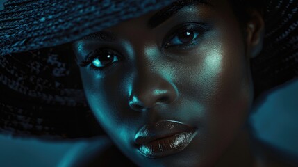 Canvas Print - A close-up shot of a woman wearing a hat, possibly for formal or casual occasion