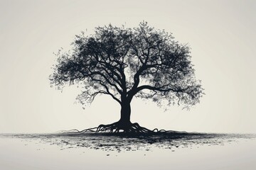 Aufkleber - A simple black and white photograph of a tree's outline against the sky