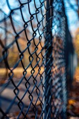 Fototapete - A close up shot of a chain link fence with weathered metal and rusty links