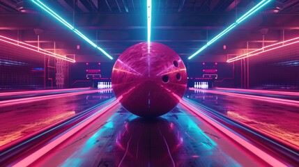 Poster - A single bowling ball sits atop a bowling alley, ready for action