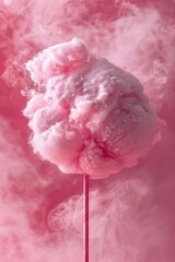 Wall Mural - A sweet treat with a twist, featuring cotton candy on a stick with smoke rising from the top