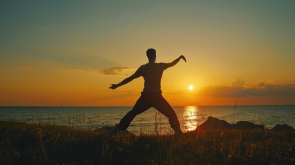 Poster - A person stands at the top of a lush green field, surrounded by nature