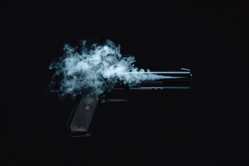 Poster - A gun with smoke coming out of the barrel, suitable for crime scene or action photography