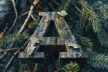 Poster - A close-up shot of a wooden letter nailed to the trunk of a tree, surrounded by lush greenery