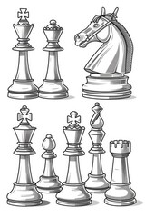 Poster - A collection of chess pieces in black and white colors, perfect for use in educational or commercial contexts