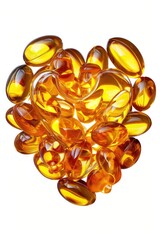 Poster - A container filled with fish oil capsules forms a heart shape, often used for health and wellness products