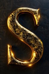 Poster - A simple yet elegant design featuring a shiny golden letter S on a black background, ideal for use in branding or advertising materials