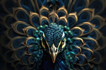 Poster - A close-up shot of a peacock's head featuring vibrant blue and green feathers